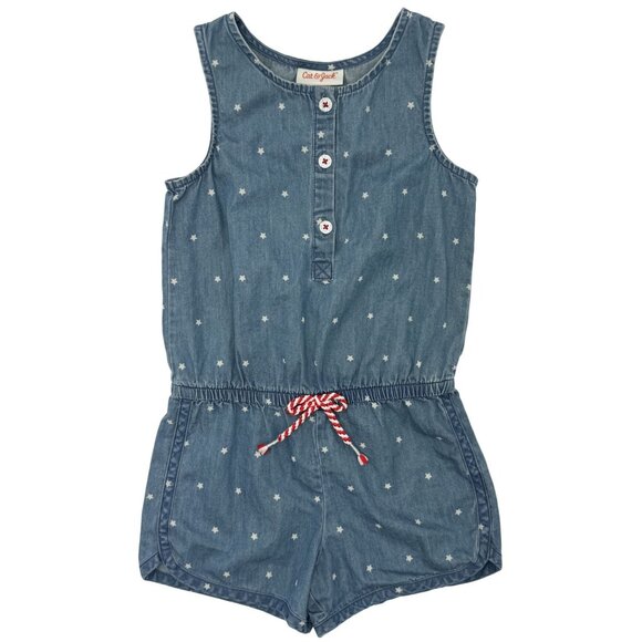 Cat & Jack Girls 4T Blue Romper With Stars 100% Cotton Sleeveless 4 july Style - Picture 1 of 11